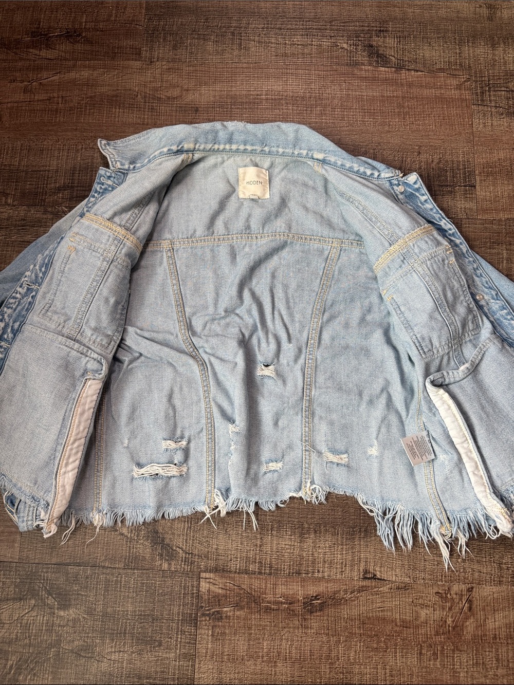 Light Wash Distressed Denim Jacket - Women's - Picture 6 of 10